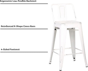 English Elm Modern Distressed White Metal Barstools Set Of 2 - Coastal Rustic Bucket Back Design For Kitchen Use B347P349410