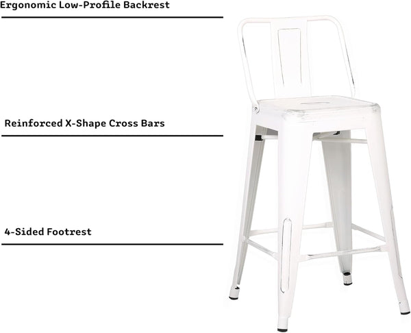 English Elm Modern Distressed White Metal Barstools Set Of 2 - Coastal Rustic Bucket Back Design For Kitchen Use B347P349410