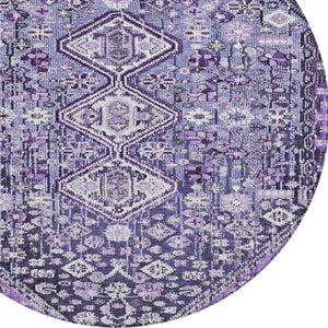 HomeRoots 8' Round Aztec Area Rug in Purple & Ivory - Durable, Washable, Ideal for Indoor & Outdoor Spaces 622158