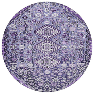 HomeRoots 8' Round Aztec Area Rug in Purple & Ivory - Durable, Washable, Ideal for Indoor & Outdoor Spaces 622158
