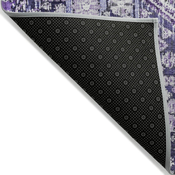 HomeRoots 8' Round Aztec Area Rug in Purple & Ivory - Durable, Washable, Ideal for Indoor & Outdoor Spaces 622158