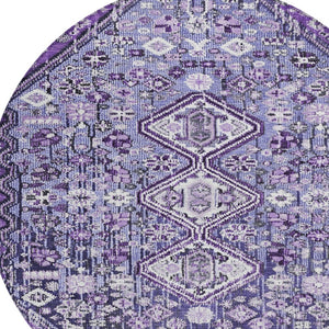 HomeRoots 8' Round Aztec Area Rug in Purple & Ivory - Durable, Washable, Ideal for Indoor & Outdoor Spaces 622158