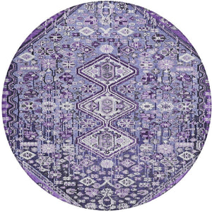 HomeRoots 8' Round Aztec Area Rug in Purple & Ivory - Durable, Washable, Ideal for Indoor & Outdoor Spaces 622158