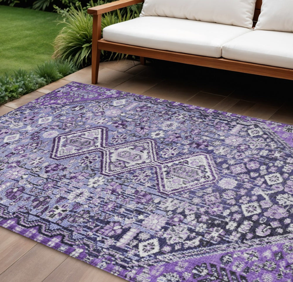 HomeRoots 8' X 10' Vibrant Purple and Ivory Aztec Area Rug - Durable, Washable, Perfect for Indoor/Outdoor Use! 622159