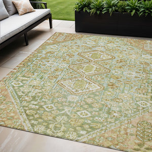 HomeRoots 5' X 8' Sage Aztec Indoor Outdoor Area Rug - Durable, Washable, Stylish for High-Traffic Spaces 622163