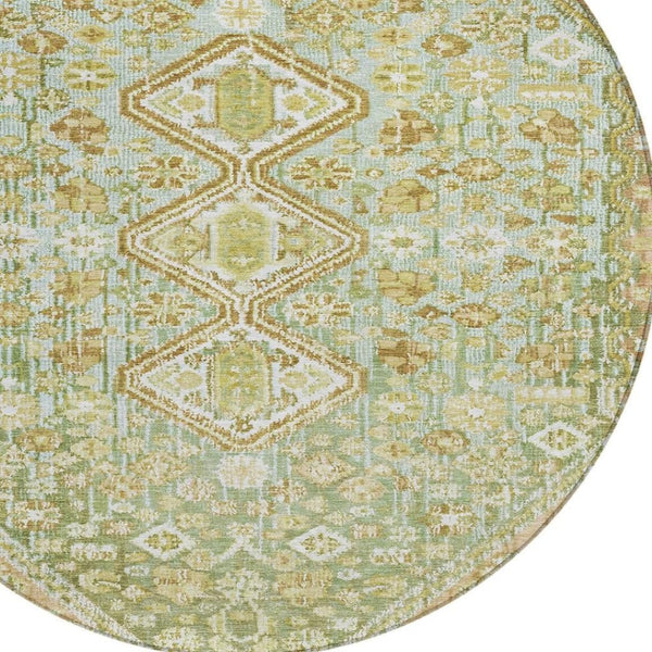 HomeRoots 8' Round Aztec Area Rug in Sage & Ivory - Washable, Durable, Perfect for Indoor & Outdoor Spaces! 622164
