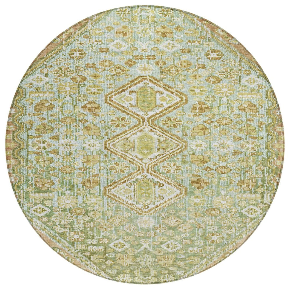 HomeRoots 8' Round Aztec Area Rug in Sage & Ivory - Washable, Durable, Perfect for Indoor & Outdoor Spaces! 622164