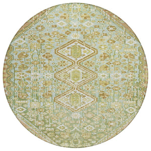 HomeRoots 8' Round Aztec Area Rug in Sage & Ivory - Washable, Durable, Perfect for Indoor & Outdoor Spaces! 622164
