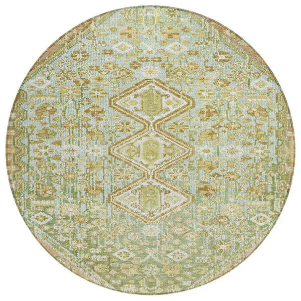HomeRoots 8' Round Aztec Area Rug in Sage & Ivory - Washable, Durable, Perfect for Indoor & Outdoor Spaces! 622164