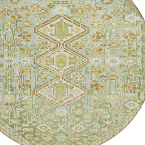 HomeRoots 8' Round Aztec Area Rug in Sage & Ivory - Washable, Durable, Perfect for Indoor & Outdoor Spaces! 622164