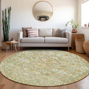 HomeRoots 8' Round Aztec Area Rug in Sage & Ivory - Washable, Durable, Perfect for Indoor & Outdoor Spaces! 622164