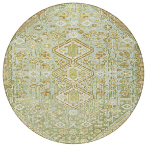 HomeRoots 8' Round Aztec Area Rug in Sage & Ivory - Washable, Durable, Perfect for Indoor & Outdoor Spaces! 622164