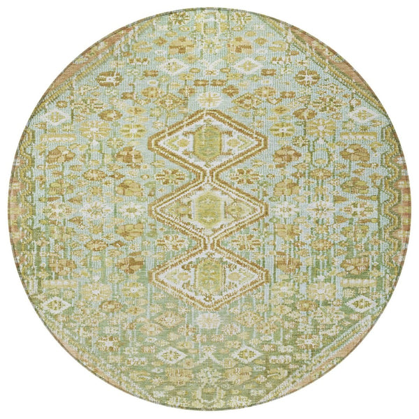 HomeRoots 8' Round Aztec Area Rug in Sage & Ivory - Washable, Durable, Perfect for Indoor & Outdoor Spaces! 622164