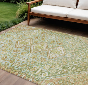 HomeRoots 9' X 12' Sage And Ivory Aztec Area Rug - Durable, Washable Design for Indoor & Outdoor Spaces 622166