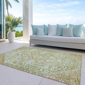 HomeRoots 9' X 12' Sage And Ivory Aztec Area Rug - Durable, Washable Design for Indoor & Outdoor Spaces 622166