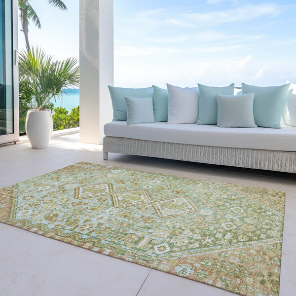 HomeRoots 9' X 12' Sage And Ivory Aztec Area Rug - Durable, Washable Design for Indoor & Outdoor Spaces 622166