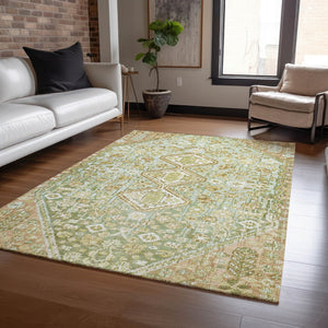 HomeRoots 9' X 12' Sage And Ivory Aztec Area Rug - Durable, Washable Design for Indoor & Outdoor Spaces 622166