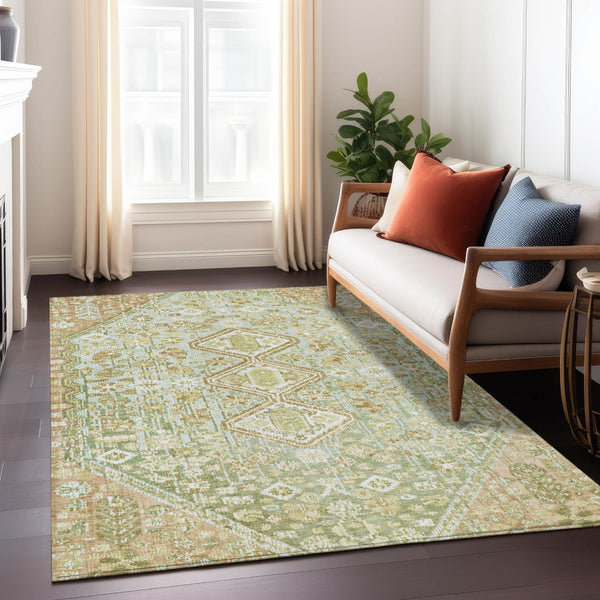 HomeRoots 9' X 12' Sage And Ivory Aztec Area Rug - Durable, Washable Design for Indoor & Outdoor Spaces 622166
