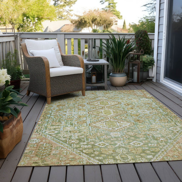 HomeRoots 9' X 12' Sage And Ivory Aztec Area Rug - Durable, Washable Design for Indoor & Outdoor Spaces 622166