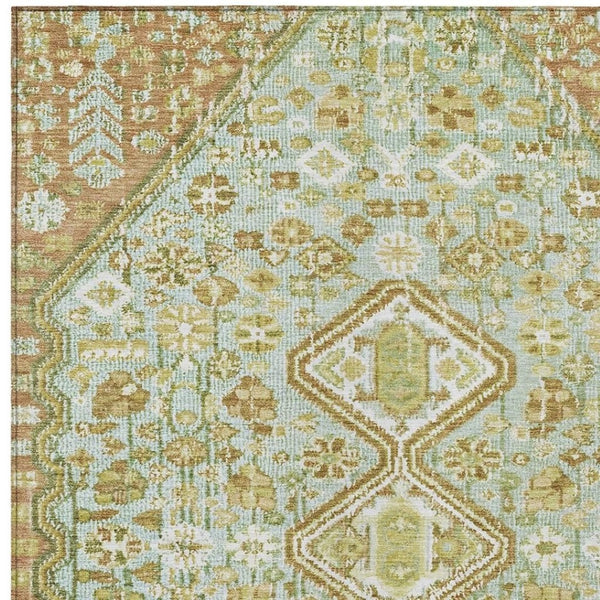 HomeRoots 10' X 14' Sage And Ivory Aztec Indoor Outdoor Area Rug - Durable, Washable & Perfect for High-Traffic Spaces 622167