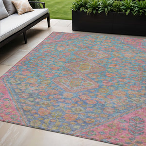 HomeRoots 5' X 8' Sky Blue & Blush Aztec Rug – Washable, Stain-Resistant Indoor/Outdoor Accent for Any Space 622169