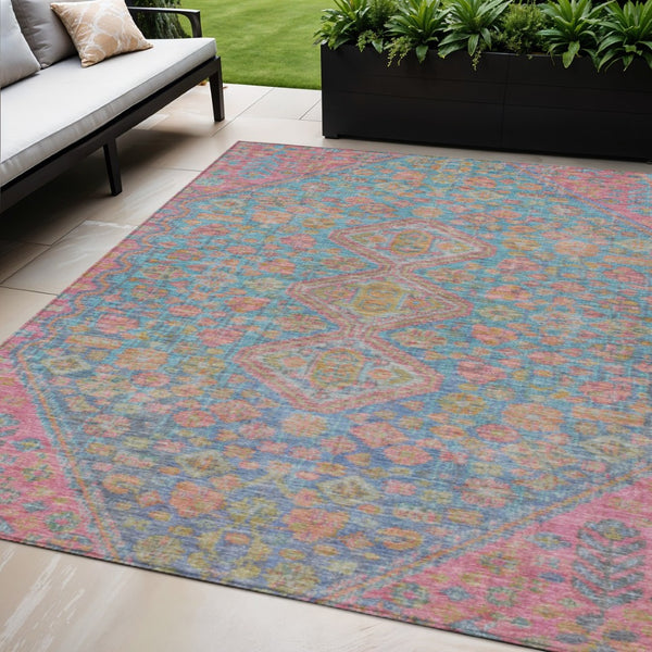 HomeRoots 5' X 8' Sky Blue & Blush Aztec Rug – Washable, Stain-Resistant Indoor/Outdoor Accent for Any Space 622169