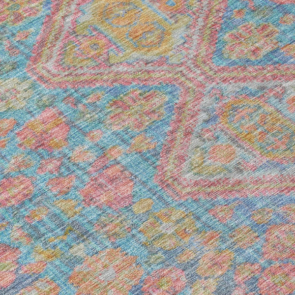 HomeRoots 8' Sky Blue & Blush Round Aztec Rug – Stylish, Washable Indoor/Outdoor Area Rug for Modern Spaces 622170