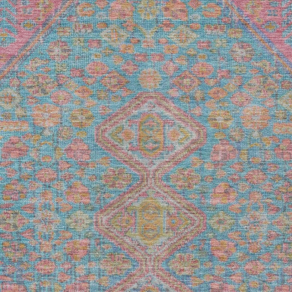 HomeRoots 8' X 10' Sky Blue & Blush Aztec Washable Area Rug – Durable, Stylish, Indoor/Outdoor Essential for Home 622171