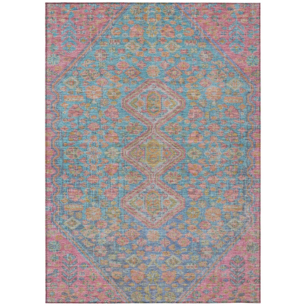 HomeRoots 8' X 10' Sky Blue & Blush Aztec Washable Area Rug – Durable, Stylish, Indoor/Outdoor Essential for Home 622171