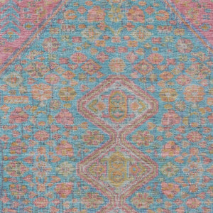 HomeRoots 9' X 12' Stylish Sky Blue & Blush Aztec Washable Rug - Durable, Versatile for Indoor & Outdoor Use 622172