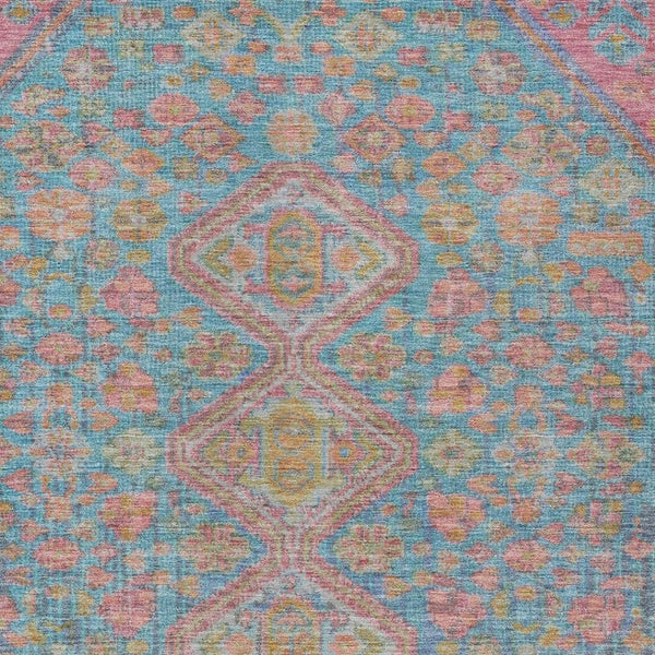 HomeRoots 10' Sky Blue & Blush Aztec Area Rug – Durable, Washable, Indoor/Outdoor Style for High-Traffic Spaces! 622173