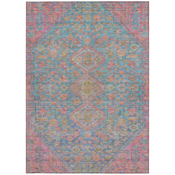 HomeRoots 10' Sky Blue & Blush Aztec Area Rug – Durable, Washable, Indoor/Outdoor Style for High-Traffic Spaces! 622173
