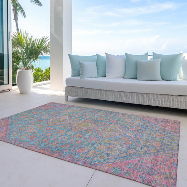 HomeRoots 10' Sky Blue & Blush Aztec Area Rug – Durable, Washable, Indoor/Outdoor Style for High-Traffic Spaces! 622173