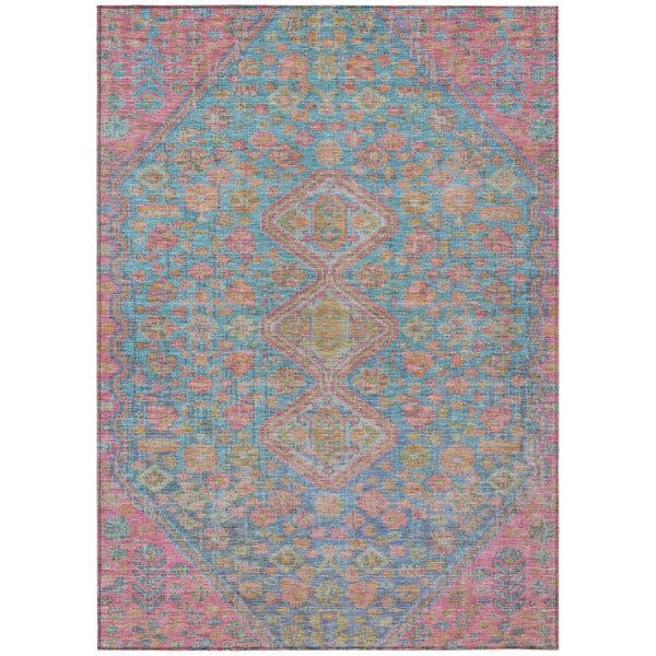 HomeRoots 10' Sky Blue & Blush Aztec Area Rug – Durable, Washable, Indoor/Outdoor Style for High-Traffic Spaces! 622173