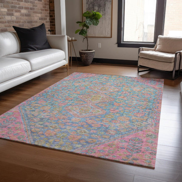 HomeRoots 10' Sky Blue & Blush Aztec Area Rug – Durable, Washable, Indoor/Outdoor Style for High-Traffic Spaces! 622173
