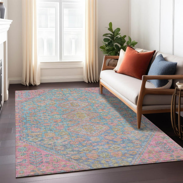 HomeRoots 10' Sky Blue & Blush Aztec Area Rug – Durable, Washable, Indoor/Outdoor Style for High-Traffic Spaces! 622173
