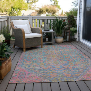 HomeRoots 10' Sky Blue & Blush Aztec Area Rug – Durable, Washable, Indoor/Outdoor Style for High-Traffic Spaces! 622173