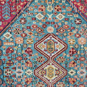 HomeRoots 8' X 10' Teal Blue & Merlot Aztec Washable Area Rug - Durable Indoor/Outdoor Design, Easy Care! 622177