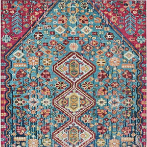 HomeRoots 9' X 12' Teal Blue & Merlot Aztec Washable Rug - Durable Indoor/Outdoor Design for Any Space! 622178