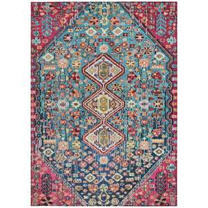 HomeRoots 9' X 12' Teal Blue & Merlot Aztec Washable Rug - Durable Indoor/Outdoor Design for Any Space! 622178