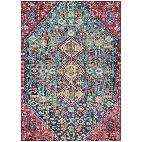 HomeRoots 9' X 12' Teal Blue & Merlot Aztec Washable Rug - Durable Indoor/Outdoor Design for Any Space! 622178