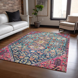 HomeRoots 9' X 12' Teal Blue & Merlot Aztec Washable Rug - Durable Indoor/Outdoor Design for Any Space! 622178