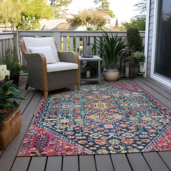 HomeRoots 9' X 12' Teal Blue & Merlot Aztec Washable Rug - Durable Indoor/Outdoor Design for Any Space! 622178