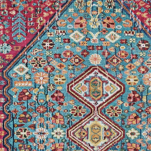 HomeRoots 10' X 14' Teal Blue & Merlot Aztec Area Rug - Stylish, Washable, Durable for Indoor & Outdoor Use! 622179