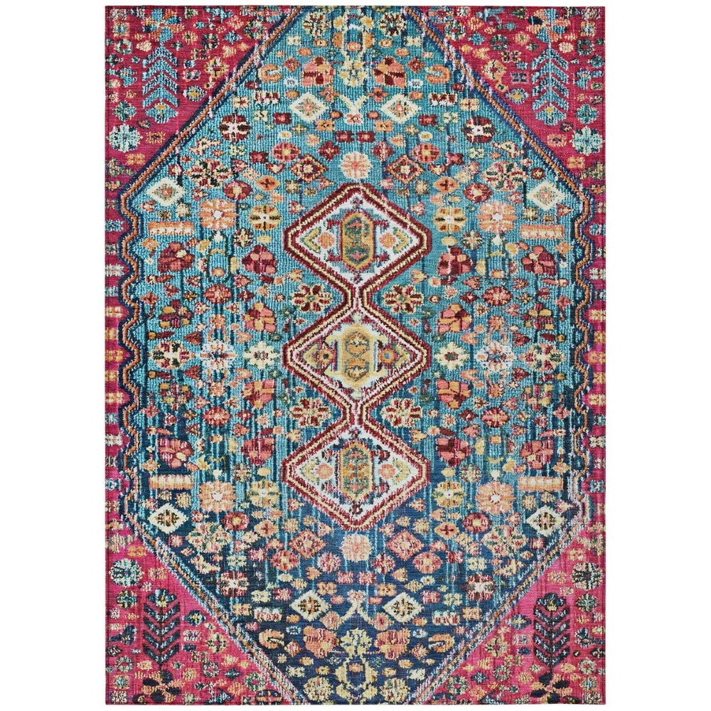 HomeRoots 10' X 14' Teal Blue & Merlot Aztec Area Rug - Stylish, Washable, Durable for Indoor & Outdoor Use! 622179