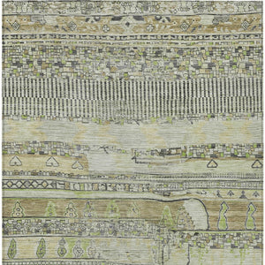 HomeRoots 5' X 8' Beige & Mint Green Striped Washable Area Rug - Durable, Stylish for Indoor & Outdoor Use! 622181