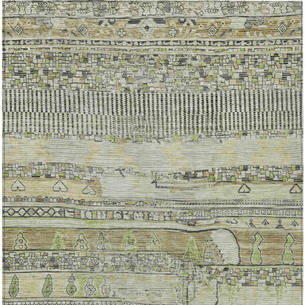 HomeRoots 5' X 8' Beige & Mint Green Striped Washable Area Rug - Durable, Stylish for Indoor & Outdoor Use! 622181
