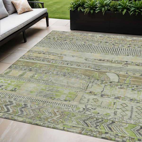 HomeRoots 5' X 8' Beige & Mint Green Striped Washable Area Rug - Durable, Stylish for Indoor & Outdoor Use! 622181
