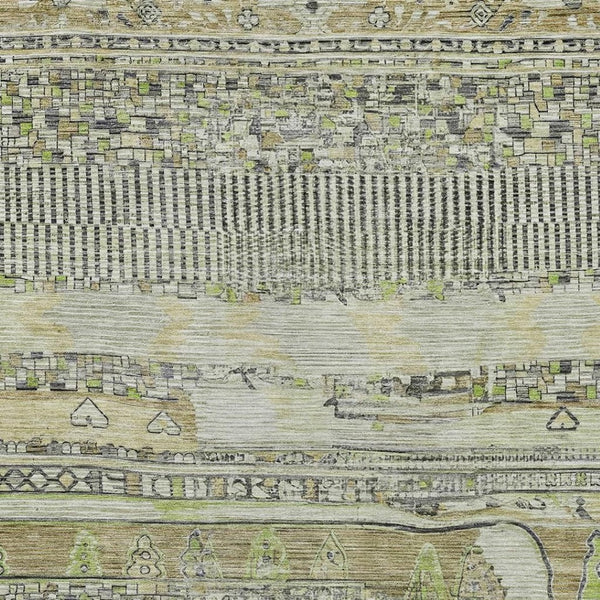 HomeRoots 5' X 8' Beige & Mint Green Striped Washable Area Rug - Durable, Stylish for Indoor & Outdoor Use! 622181