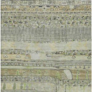 HomeRoots 5' X 8' Beige & Mint Green Striped Washable Area Rug - Durable, Stylish for Indoor & Outdoor Use! 622181